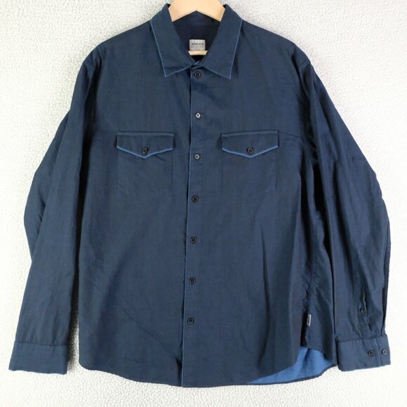 Armani Collezioni Shirt Mens Extra Large Blue Button Up Long Sleeve Casual - Picture 1 of 10